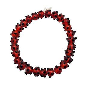 Spring Fairycore Cute Ladybug Red Black Glass Bead Garden Bracelet OS No Stretch